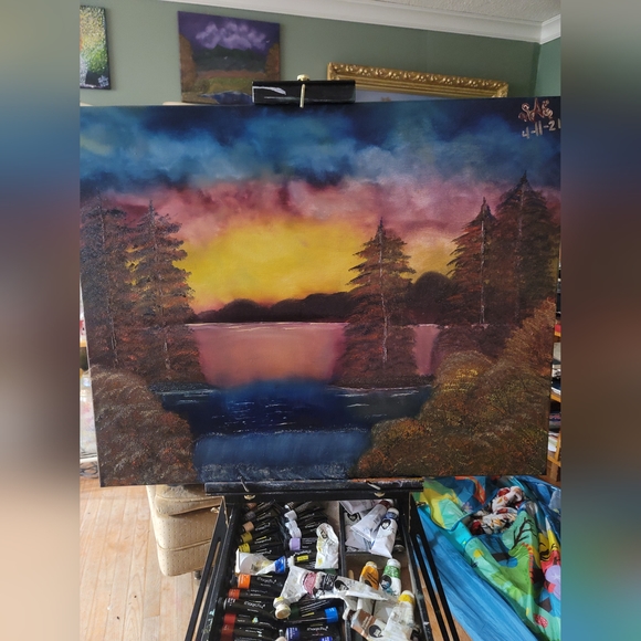 Artisan Hand Crafted Original "Fire Horizon" Landscaping Oil Painting Wall Art - Picture 5 of 6